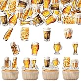 Fyeoxle 51PCS Edible Cheers and Beers Cupcake Toppers Wafer Paper Beer Mug Cupcake Toppers Edible Beers Cupcake Picks for Beer Festival Theme Party Baby Shower Birthday Decoration Supplies