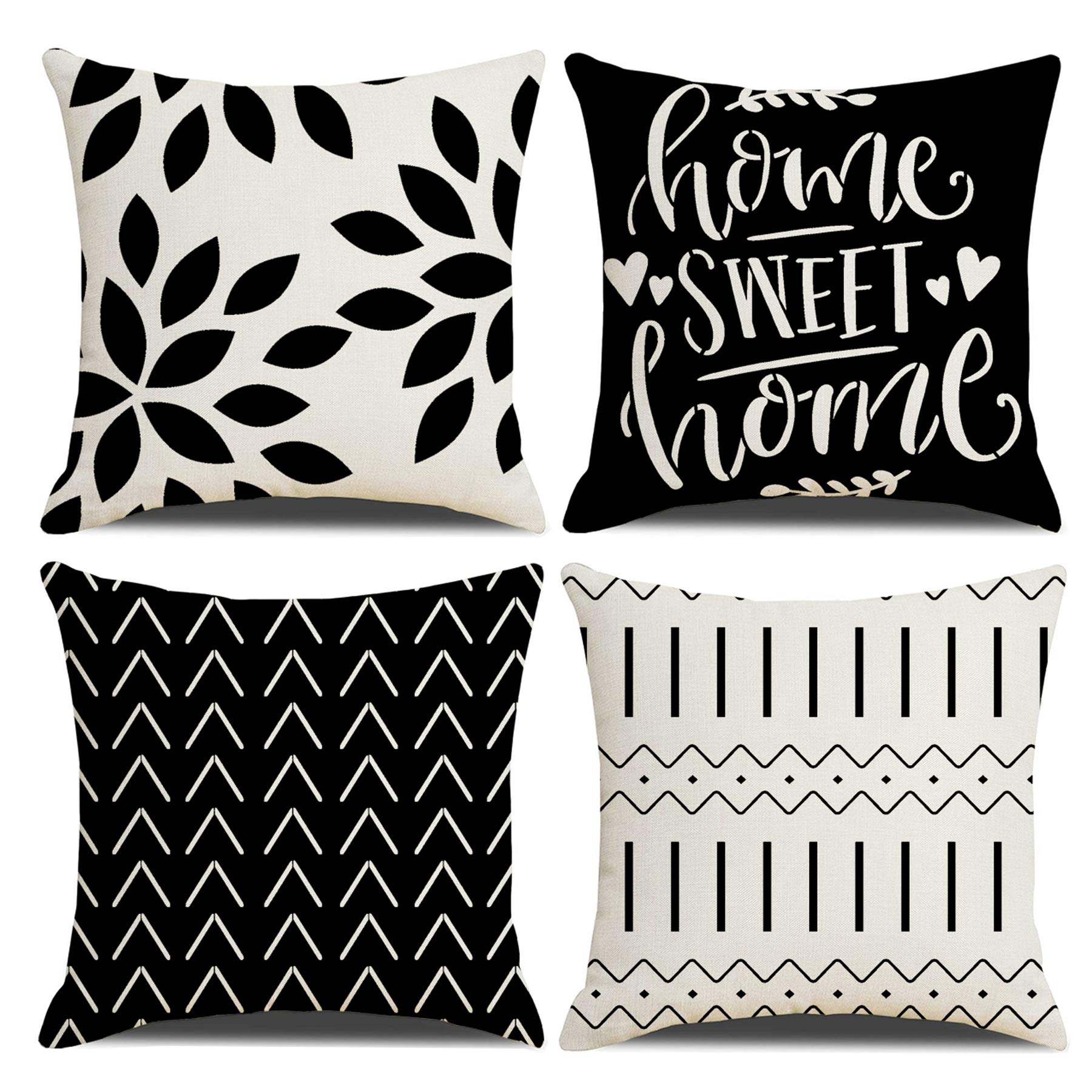 Homefeelzydys Cushion Covers,Cushion Covers 45 x 45 set of 4 Black Square Throw Pillow Case cushion covers 18x18 4Pack For Outdoor Patio Garden Blench Living Room Sofa Farmhouse Decor