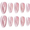 Sun&Beam Nails Handmade Press-on Medium Long Almond Fuchsia Pink Cat Eye Design Charming False Nail Tips 10 Pcs (#124 S)