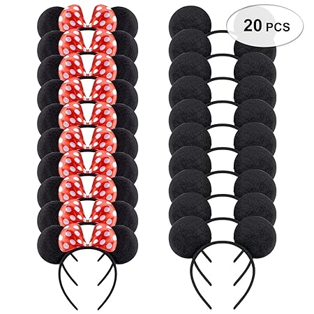 Mix-engin 20 Stück Minnie Mickey Mouse Maus Haarreifen Mit Ohren Geburtstagsdeko Kostüm Damen Plüschtier Stirnband für Jungen