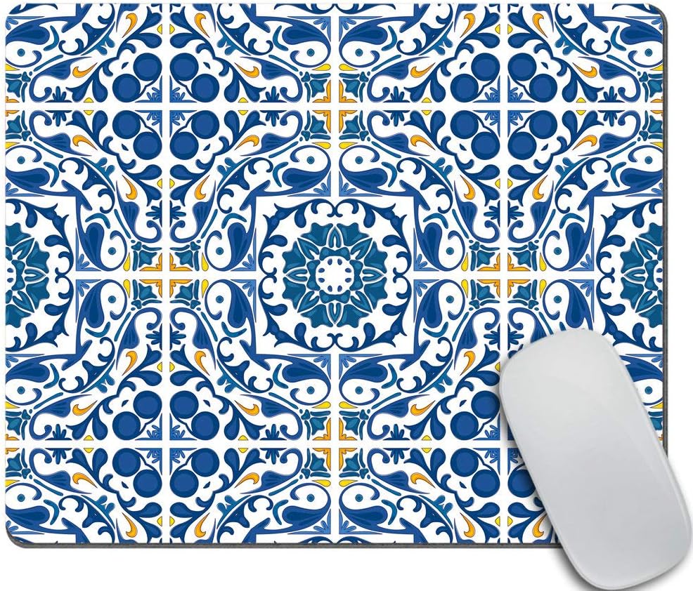 Amcove Mouse Pad Portuguese Tile Print Office Gift Mouse Mat Moroccan Tile Mouse Pad Mediterranean Print Mousepad Mousemat Desk Accessories