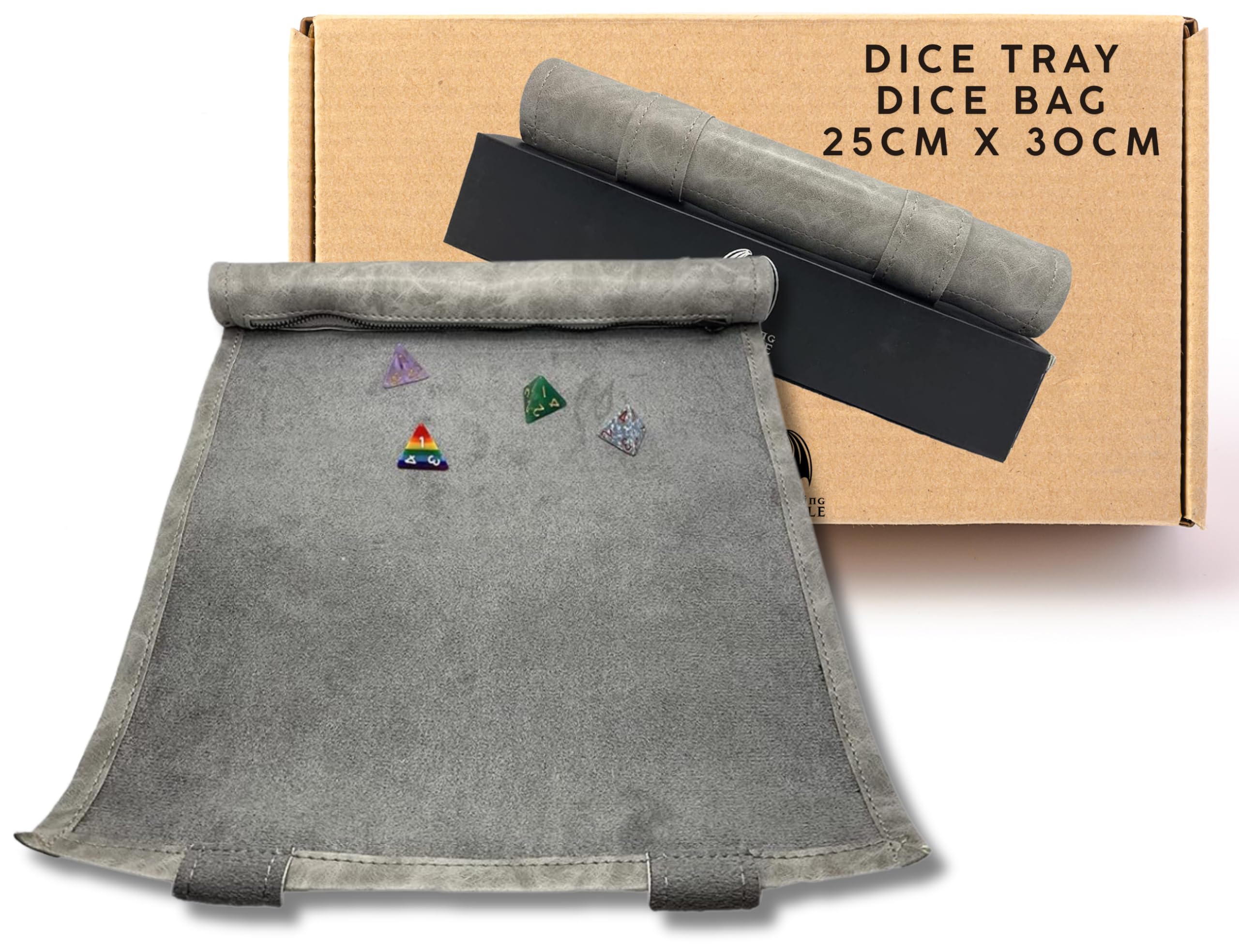 Grinning Gargoyle - D&D Portable Foldable Gaming Scroll - Dice Storage and Rolling Tray - DnD Dice Case for any Dice or Board Game - Perfect for Pathfinder and Dungeons and Dragons (Grey)