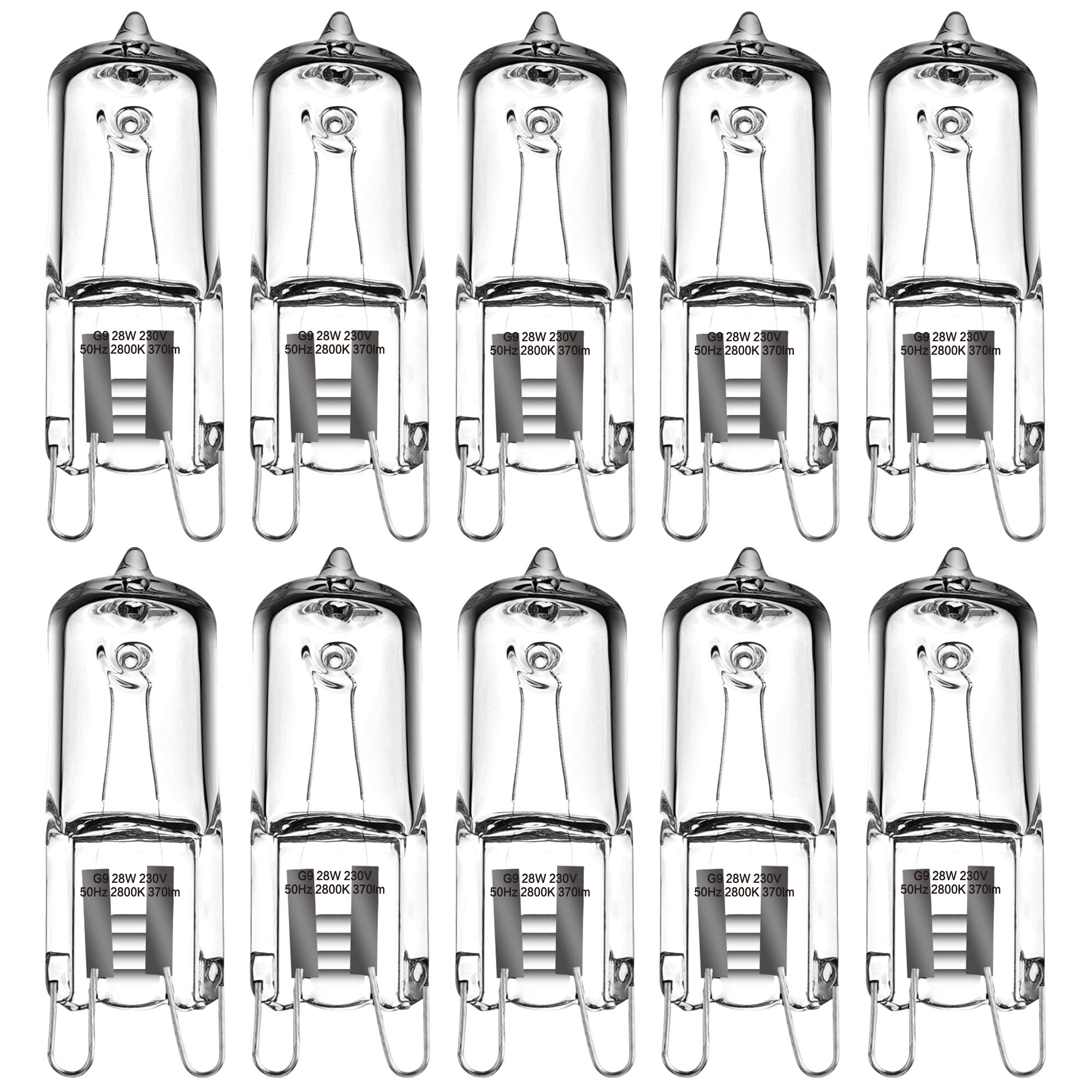 BOAITE 10 Pack G9 28W Clear Capsule Dimmable Halogen Light Bulbs,230V 28W 370lm 2800K Warm White for Chandeliers,Pendants,Cabinet Lights,Landscape Lights
