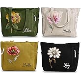 callie moment Personalized Birth Flower Corduroy Tote Bag for Women, 4 Color Options Custom Name Large Size Shoulder Bag with Pocket, HandBags with Zipper for Daily Use Work Travel Shopping
