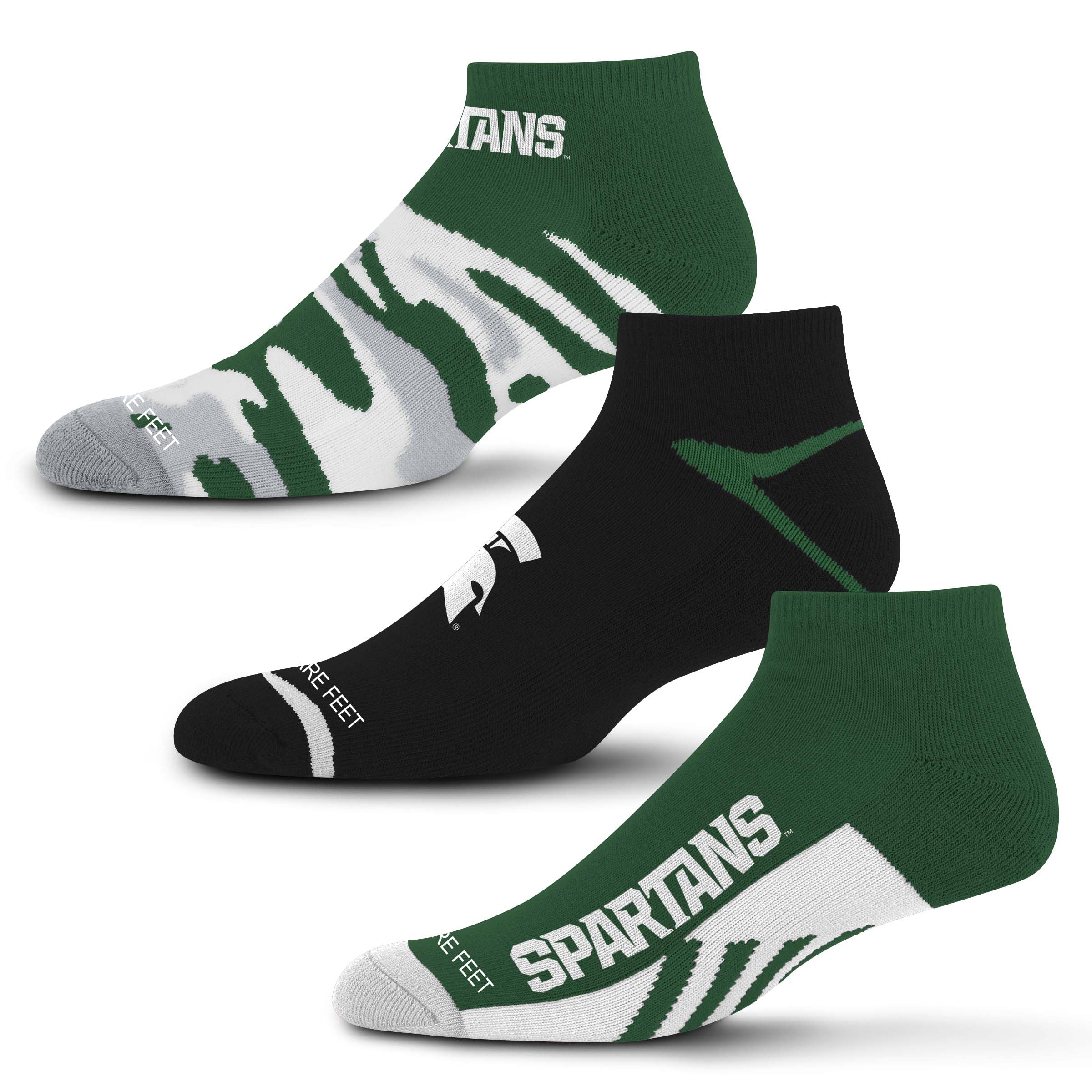 For Bare Feet NCAA Michigan State Spartans CAMO BOOM 3 Pack Ankle Sock Team Colors Medium Image