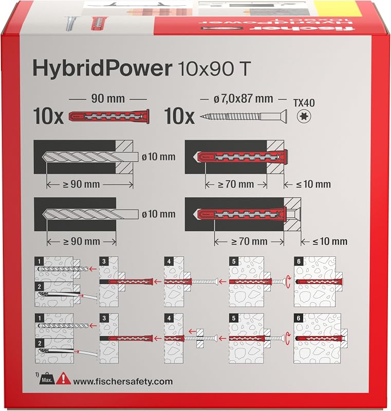10x HybridPower T 10x90 Tasselli Prolungati in Nylon e Acciaio