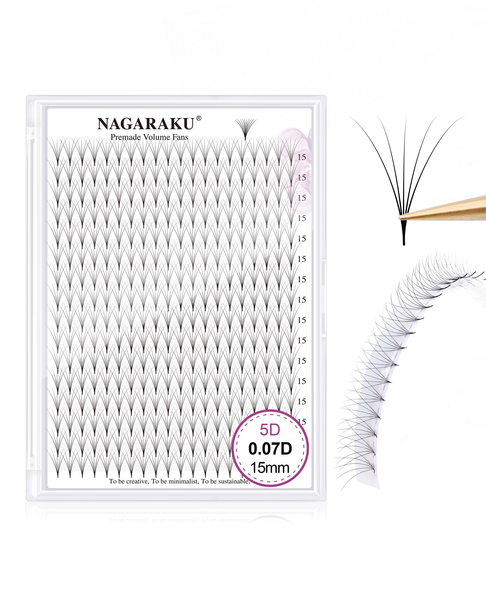 NAGARAKU Eyelash Extensions 320 Clusters Premade Fans Russian Volume Long Stem Premade Fans Thin Pointy Base Natural Pre Fanned Fluffy False Eyelash Black 16 Rows (5D 0.07 D Curl 15mm) — image 1