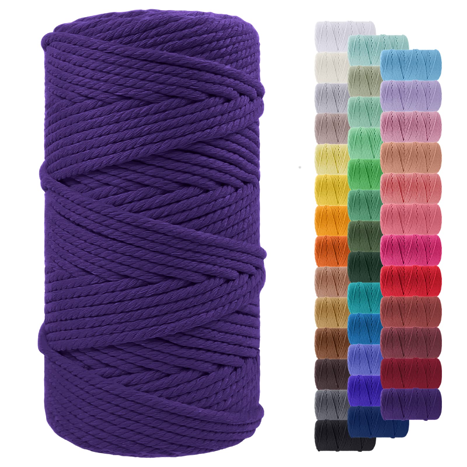 LEREATI Macrame Cord 5mm x 100m, Thick Macrame Rope Yarn Natural Cotton Cord, 4 Strand Twisted Colored String for Wall Hanging Plant Hanger DIY Crafts Boho Decor (Deep Purple)