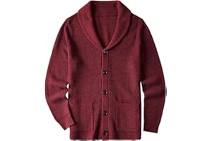 ZHILI Men's Shawl Collar Cardigan Sweater Slim Fit Cable Knit Button up Black Merino Wool Sweater