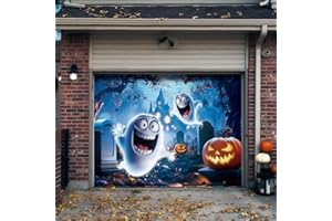 YUSPENYE Halloween Garage Door Decorations with Cute Ghost Design, Durable Halloween Garage Door Banner for Single Garage Doors 7x9 ft, Outdoor Party Backdrop