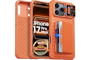 BSNRM for iPhone 17 Pro Max Case Wallet, Built-in RFID Blocking Card Holder (4-5 Cards), Camera Control Button, Slide Camera Cover, Shockproof Rugged Silicone Phone Case for iPhone 17 Pro Max, Orange