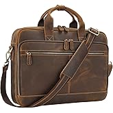 Jack&Chris Full Grain Leather Briefcase for Men, Business Messenger Bag Laptop Bag Attache Case, Fits 15.6 Inch Laptop