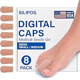 Silipos Digital Cap Gel Toe Cap for Corns &amp; Ingrown Nails 8 Pack - Reusable | Gel-lined toe cap cushions toe tips, corns, calluses &amp; ingrown nails&mdash;soft gel &amp; fabric stays put for all-day protection