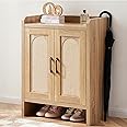 Mericonia Shoe Cabinet Storage for Entryway, Natural Rattan Shoe Storage Cabinet, Wooden Shoe Rack Cabinet, Farmhouse Boho Wood Shoe Organizer Cabinet for Hallway