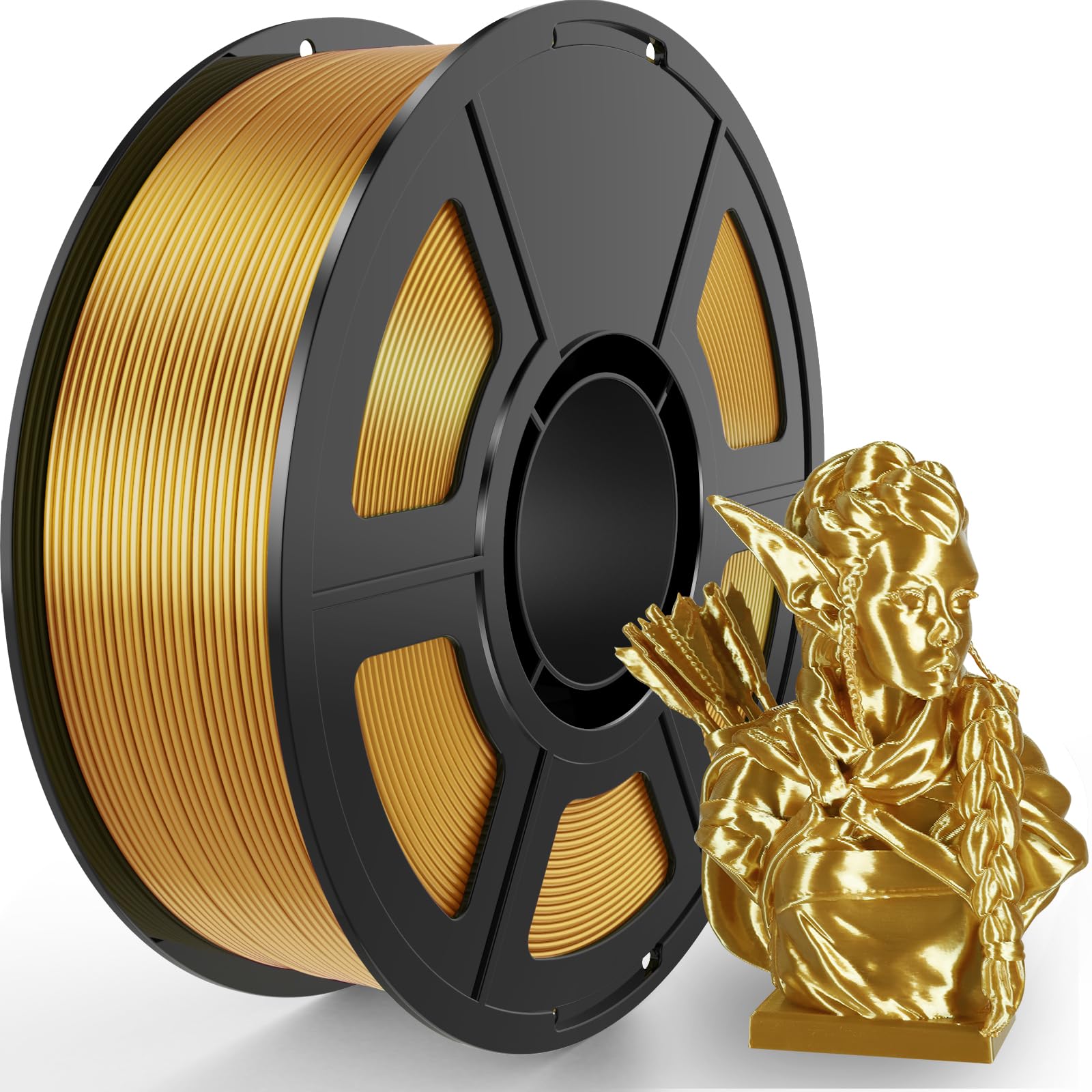 Photo 1 of Amoybaby Silk Gold PLA Filament 1.75mm, 1kg(2.2lbs) High Speed Shiny Metallic Golden 3D Printer Filament, Low Warp & Clog-Free, Dimensional Accuracy +/- 0.03mm for FDM 3D Printers