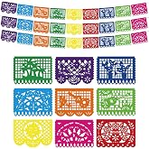 Favuit Mexican Party Decoration, 3 Pack Cinco De Mayo Party Banner 49.2 FT Plastic Papel Picado Fiesta Garland for Dia de los Muertos, Day of the Dead, Mexican Birthday & Halloween Party Supplies (3pcs)