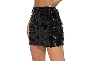 GUANYY Sequin Skirt for Women-Stretchy Bodycon Night Out Party Shine Sparkly Mini Skirts