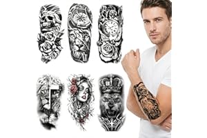 6 Sheets Temporary Tattoos Stickers, Fake Body Arm Chest Shoulder fake tattoos for Men or Women