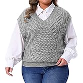 Agnes Orinda Plus Size Sweater Vest Women V Neck Ribbed Knit Sleeveless Solid Pullover Sweaters Vests Tops