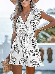 CUPSHE Women's Romper Tropical Flutter Sleeve Boho