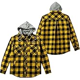 JKCCZLL Mens Quilted Lined Flannel Jacket Detachable Hood Heavyweight Plaid Coat