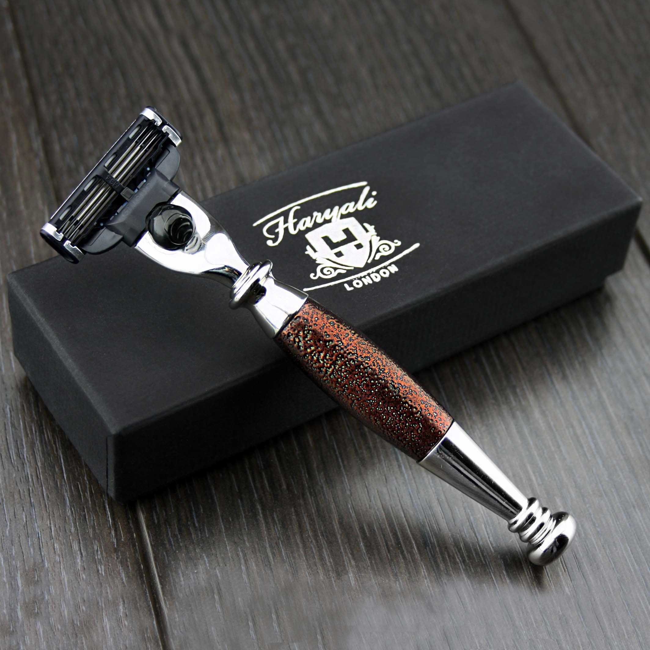 Haryali London 3 Edge Cartridge Shaving Razor With Hand Assembled Maroon Antique Handle Beard And Mustache Perfect Safety Razor For Men