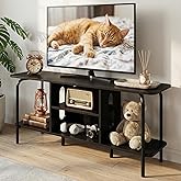 Manora TV Stand for TVs up to 55 Inch, Simple Modern Entertainment Center with 3 Tier Open Storage Shelves, TV Console Table for for Living Room, Bedroom, Black&Brown