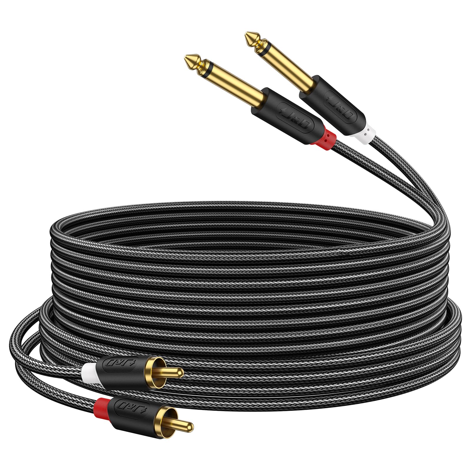 J&D Dual 1/4" TS to RCA Cable - Gold Plated 6.35mm Male to RCA Male Stereo Audio Interconnect Cable with Nylon Braid for Mixer, Amplifier, 2.7 Meter
