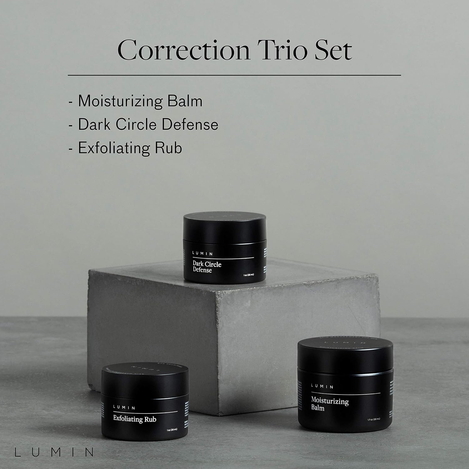 Lumin Boss Trio, Men's Skincare Kit with Moisturiser, Charcoal Scrub & Dark Circle Balm, 3-Step Routine, 3 Products - Image 3