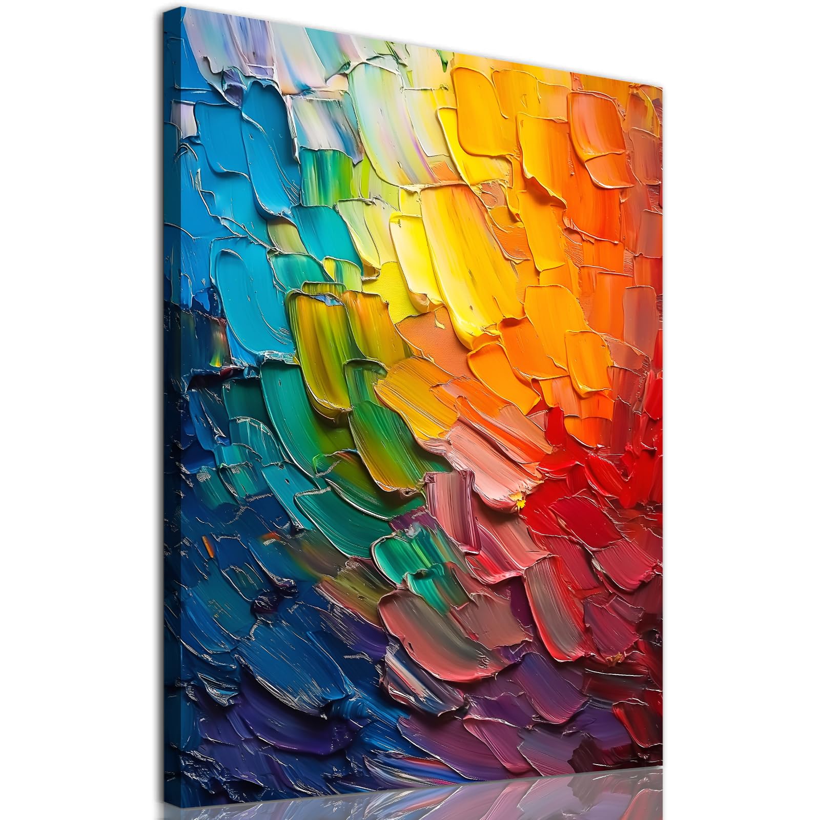 Photo 1 of ** NO FRAME** Colorful Abstract Pictures Bright Color Canvas Wall Art Rainbow Abstract Painting Wall Art Color Block Art Prints Textured Colorful Painting Orange Blue Yellow Pictures for Living Room 16x24in No Frame