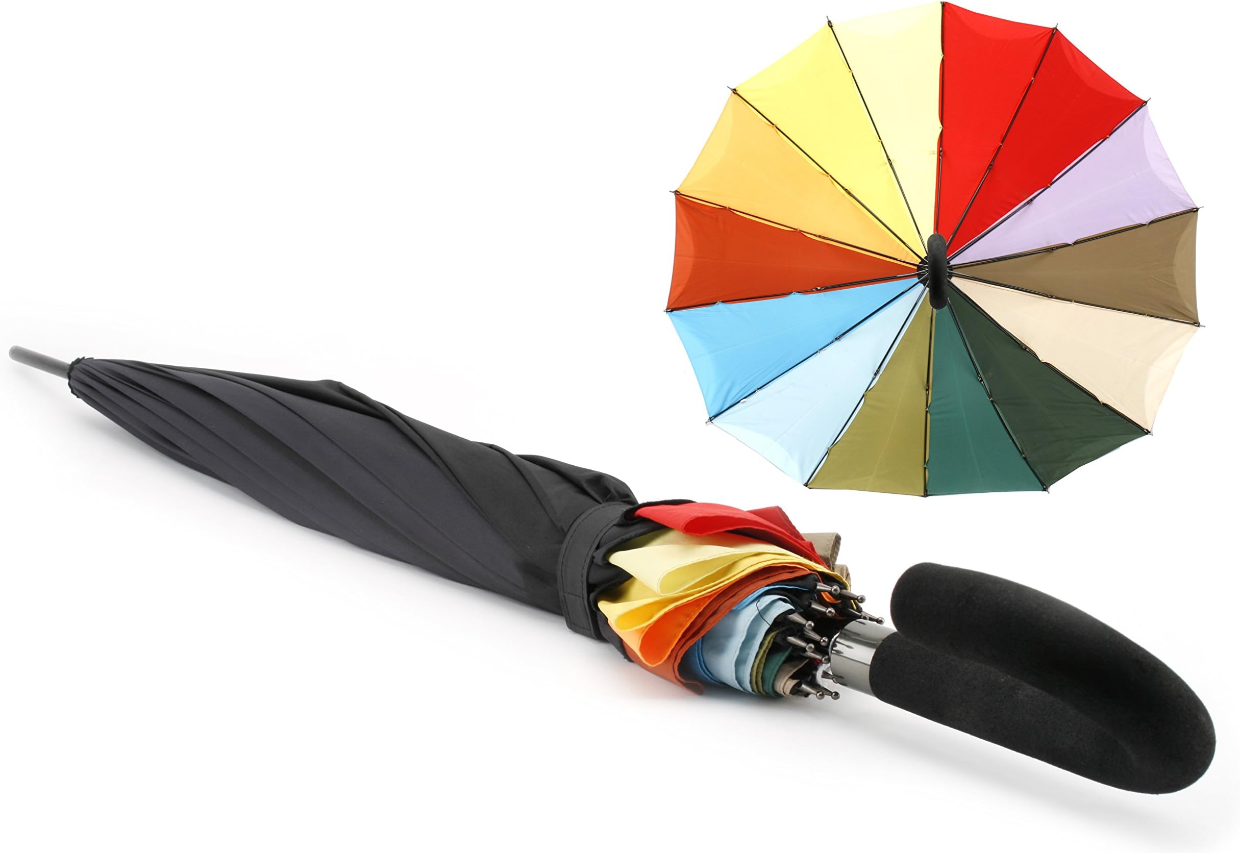 Black Auto Fold Golf Umbrella With Rainbow Inner