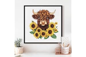 Cross Stitch Kits - Cute Cow Sunflower Series | Beginner DIY Embroidery Kit with 11CT Fabric & Vibrant Threads | DIY Mindful 