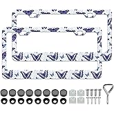 HCSS 2PCS Blue Butterfly License Plate Frames, Flying Butterfly Aluminum Metal License Plate Holder Covers, Rust-Proof Waterproof Car Decorative Tag Frames for Standard US 12x6 Inch