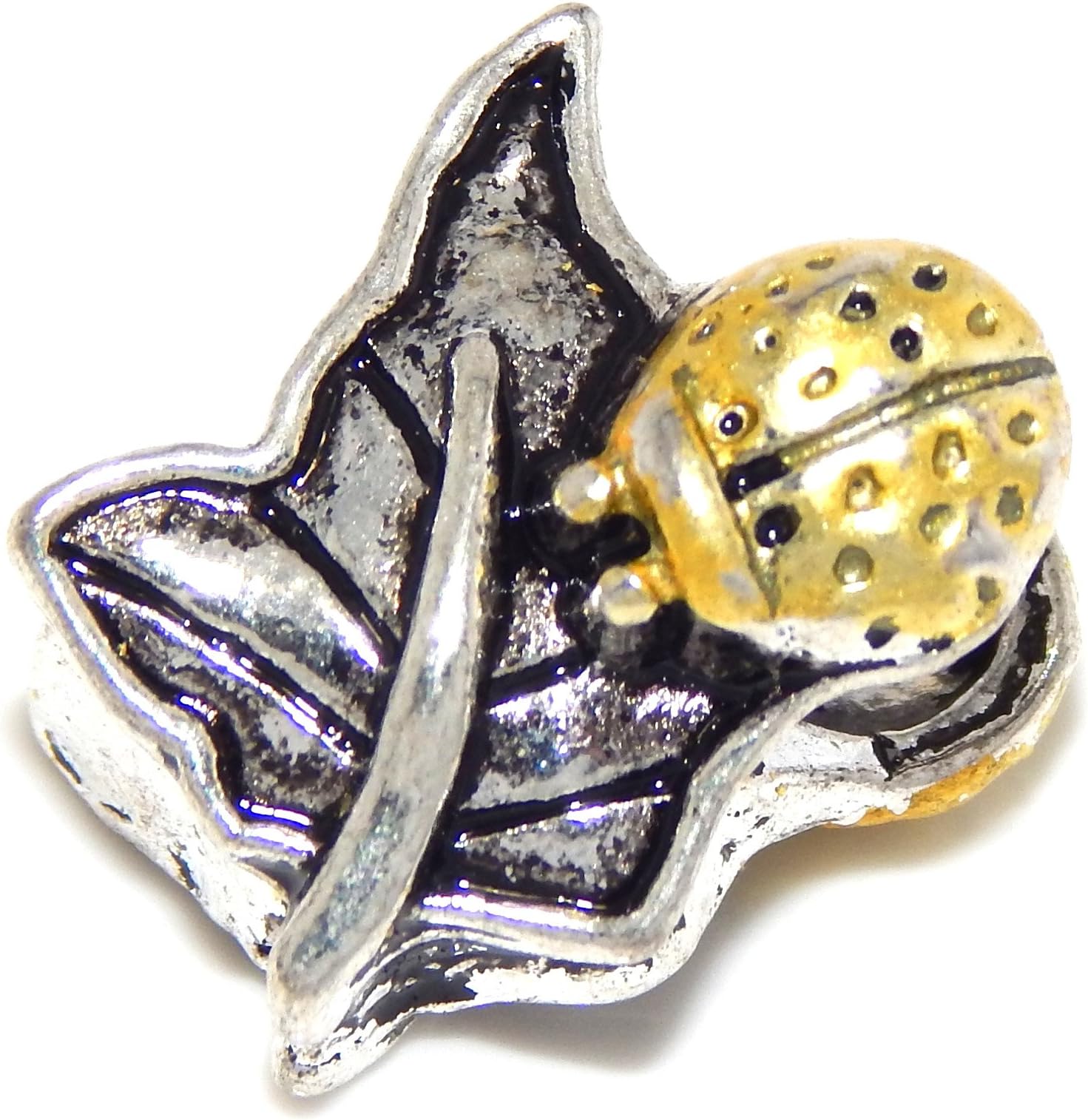 GemStorm Silver Plated 'Leaf w/ Gold Tone Lady Bug' For European Snake Chain Bracelets