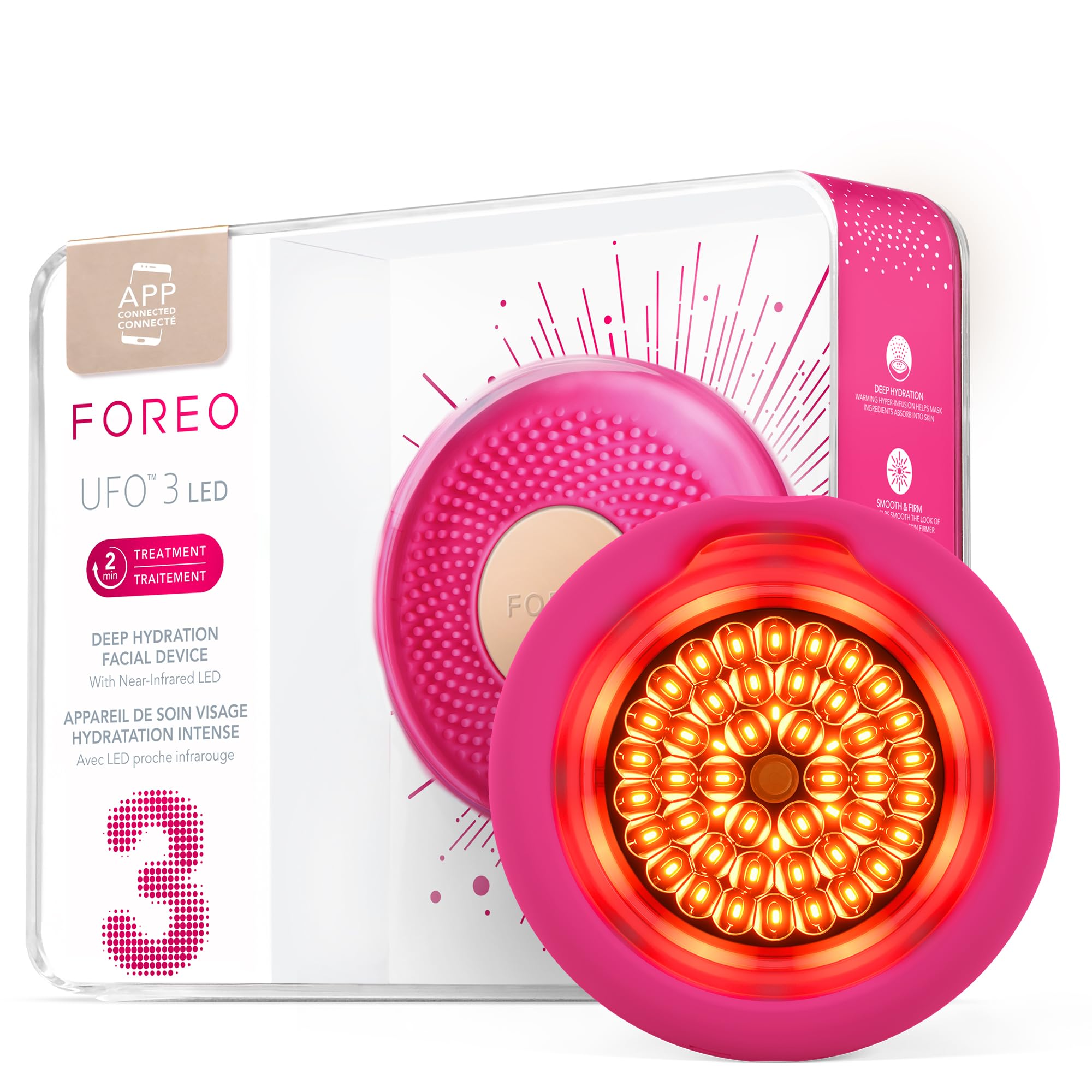 FOREO UFO 3 LED 4-in-1-Gesichtsmasken-Hautpflegegerät – Feuchtigkeitscreme – Vollspektrum-LED – Tiefenwirksames NIR- und Rotlichttherapie – Thermotherapie – T-Sonic-Massage – App-verbundene Hautpflege