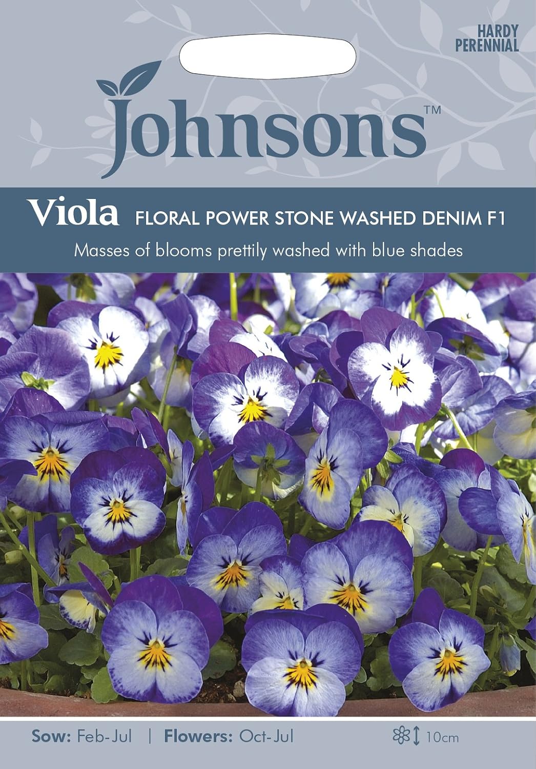 Johnsons 17302 Flower Seeds, Viola Floral Power Stone Washed Denim F1, Blue Shades