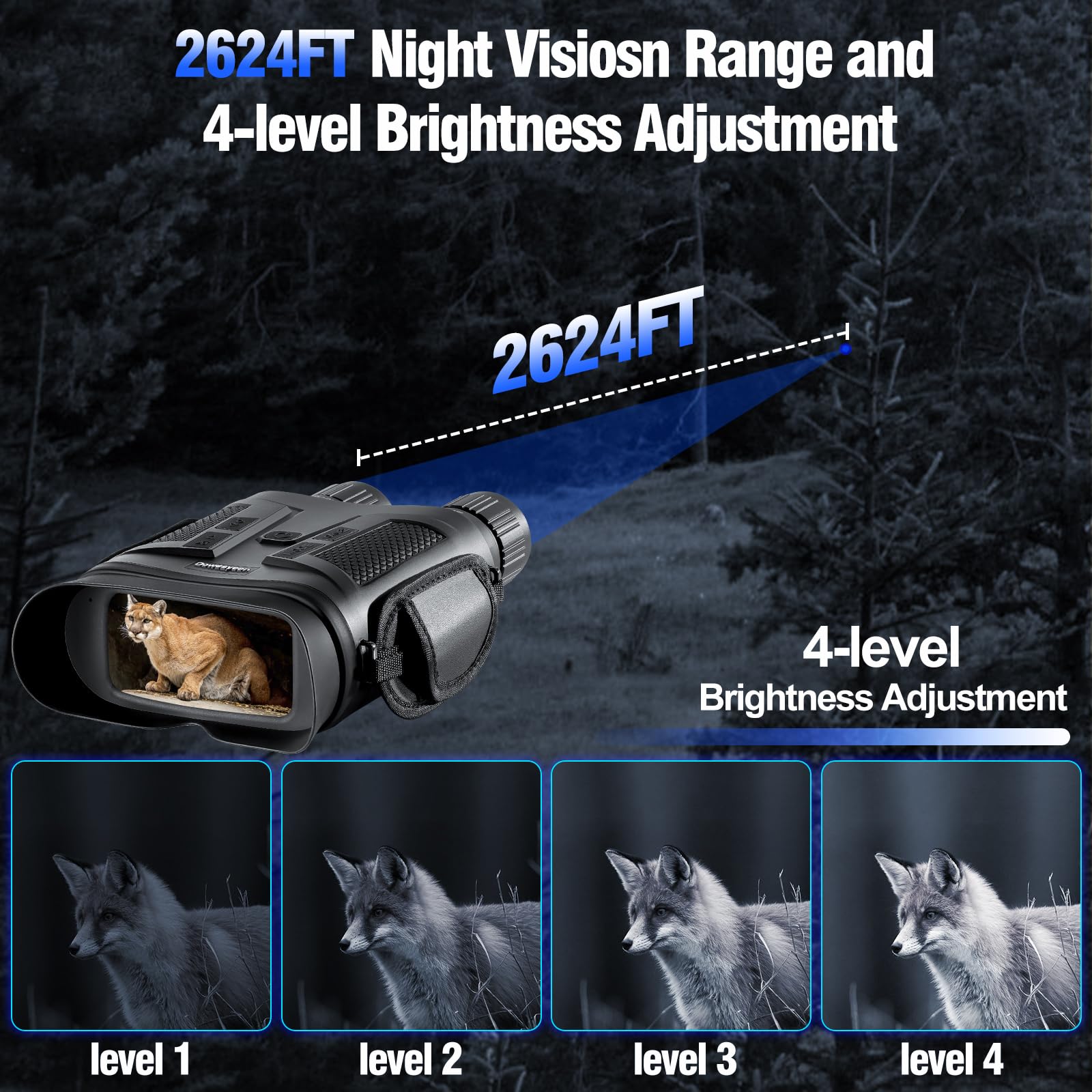 Nachtsichtgeräte,Dowesyeen Nachtsichtgerät 7000mAh Ricaricable Wiederaufladbare, 5 X 42MM Digitalzoom Nachtsicht 800M,4 Stufen IR Fernglas mit Nachtsicht für Jagd/Outdoor