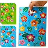 Ysqool 50Pcs Tropical Luau Party Favor Bags, Hawaiian Hibiscus Flower Goodie Gift Bags, Plastic Floral Candy Treat Bags with Handles for Summer Aloha Moana Birthday Luau Party Decorations Supplies