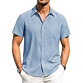 Alimens & Gentle Mens Linen Shirts Short Sleeve Button Down Shirts Wrinkle Free Casual Vacation Beach Summer Tops