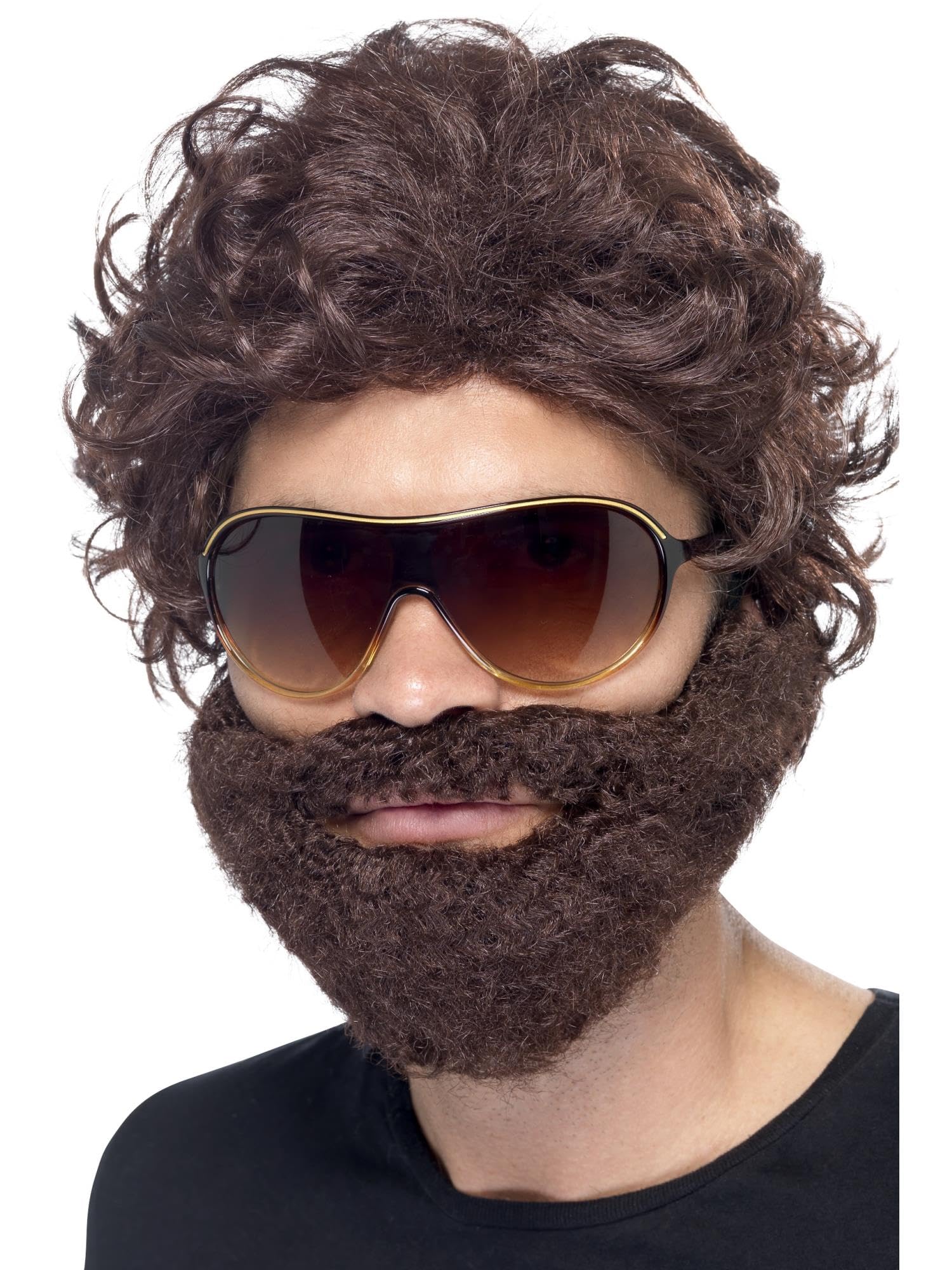 Smiffys Stag Do Kit, Brown with Wig, Beard and Sunglasses, Funny Fancy Dress, Adult Dress Up Wigs