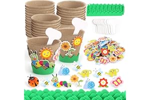 Ayfjovs Garden Paper Pot Craft Kit 55 Pack Flower Plant Spring Craft for Kids with 200 PCS Adhesive Foam Stickers and 55 PCS Plastic Plant Labels for Kids Garden, DIY and Early Education
