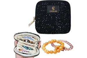 CHIMORY 2025 New Travel Jewelry Case – Jewelry Organizer Travel for Rings, Bracelets, & Bangles with Smooth Metal Zipper, Elegant Jewelry Roll for Journey, Crystal Jewelry Storage Pouch, Mini, Shinning Black