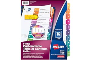 Avery Ready Index Table of Content Dividers for Laser/Inkjet Printers, 10 Tabs, Multi-Colour,1 Set, (11135)