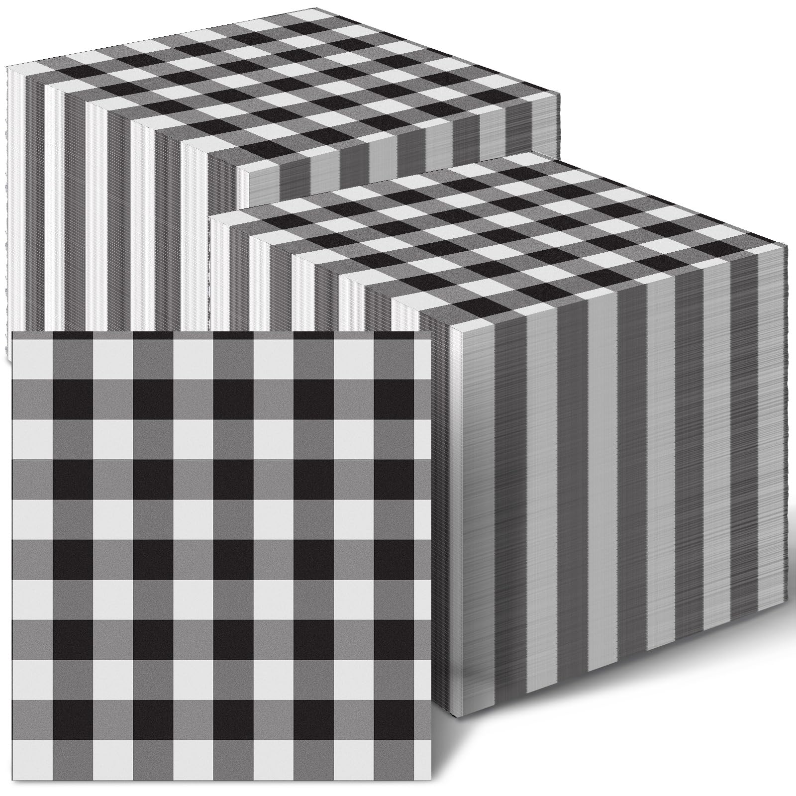 Photo 1 of 200 Pcs Black and White Checkered Napkins Disposable Gingham Napkins Bulk Buffalo Plaid Gingham Paper Cocktail Hand Towels(5.31 x 5.31 Inch,Black and White)