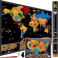 XL Scratch Off World Map with 233 Flags – 36 x 24 Scratch Off Map of The World + Scratch Off USA Map – Easy to Frame World Sc