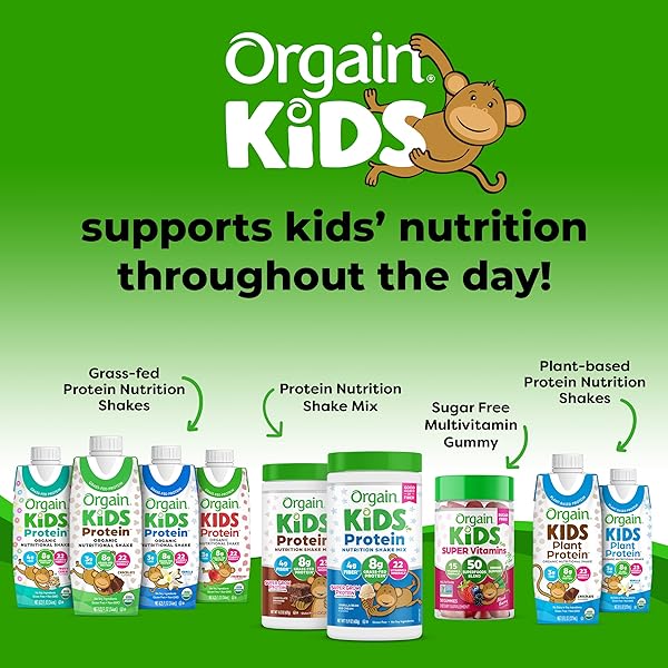 ORGAIN ORGANIC KIDS NUTRITIONAL PROTEIN SHAKE, CHOCOLATE, HEALTHY KIDS SNACKS, 8G DAIRY PROTEIN, 3G FIBER, 22 VITAMINS & MINERALS, NO SOY INGREDIENTS, GLUTEN FREE, NON-GMO, 8.25 FL OZ (PACK OF 12)