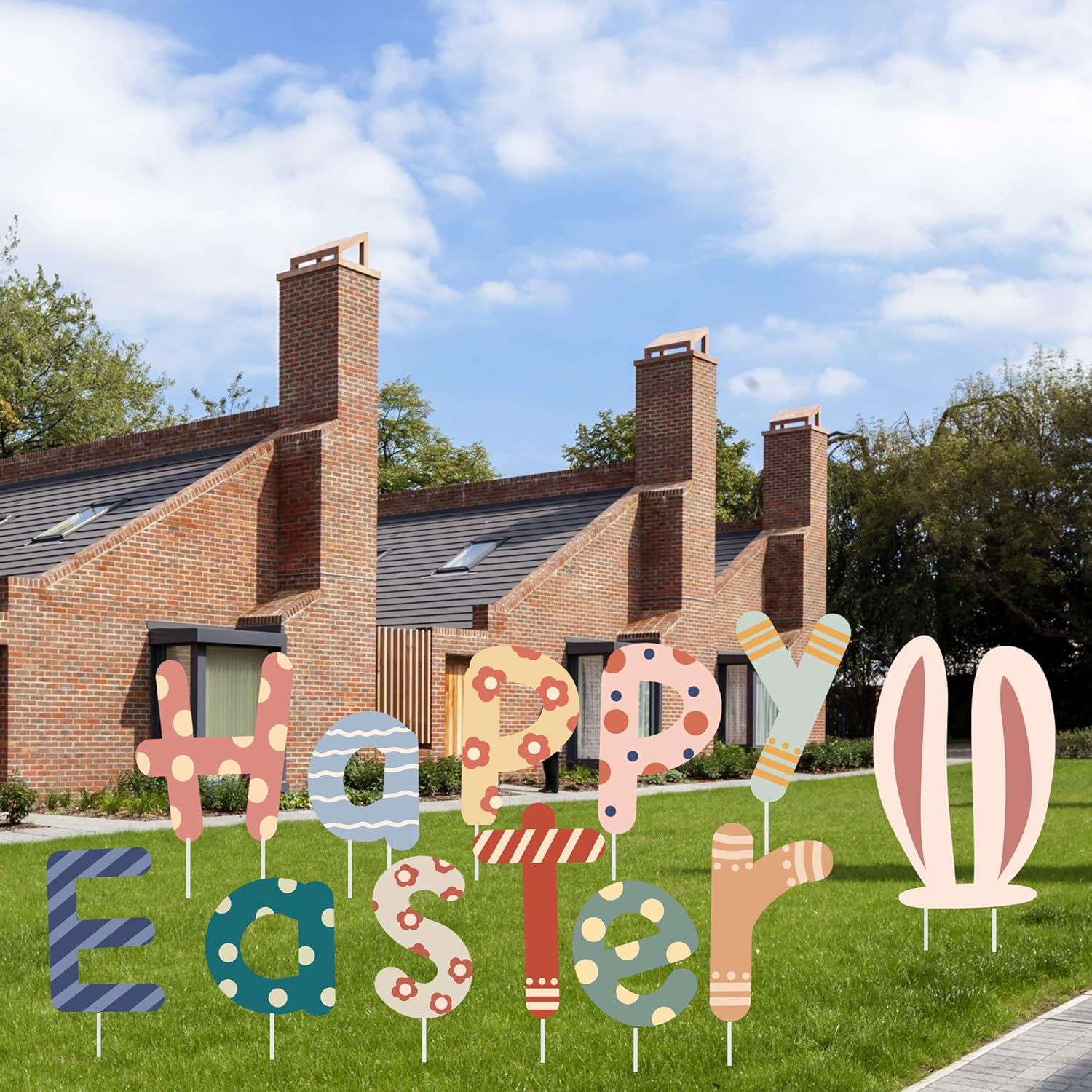 AuLinx Easter Yard Signs Decorations Outdoor Lawn Decorations with Stakes - Funny Bunny and Egg Corrugated Yard Signs Decor for Easter Hunt Game, Party Supplies Decor Ornaments, Easter Props(Easter-2)