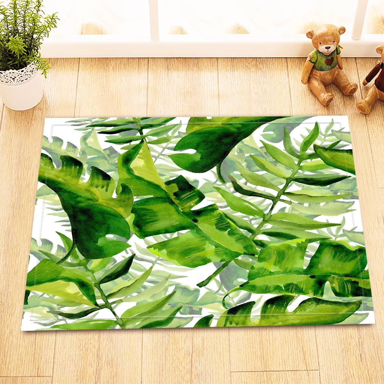 Green Banana Leaves Bathroom Shower Room Mat Bath Cover Non Slip Mat