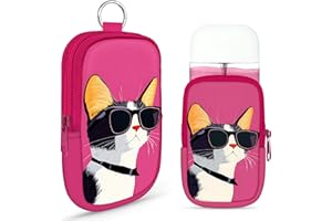 Energymax Hand Sanitizer Spray Case, Compatible with Touchland Hand Sanitizer Mist Spray, Portable Mini Pouch, Fashion Accessory Keychain with Snap Hook 1FL. OZ., Cool Cat Wearing Sunglasses