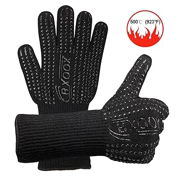 CRXOOX Grillhandschuhe (2er per Set) bis zu 500 °C - EN407 Zertifizierte, Kaminhandschuhe, Kochenhandschuh, Ofenhandschuhe, S